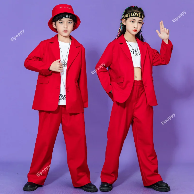 Kinder setzt Street Dance Kostüm Pop Performance Kleid Mädchen Jazz Jungen atmungsaktive Hip-Hop-Kleidung locker sitzende Anzug jacke