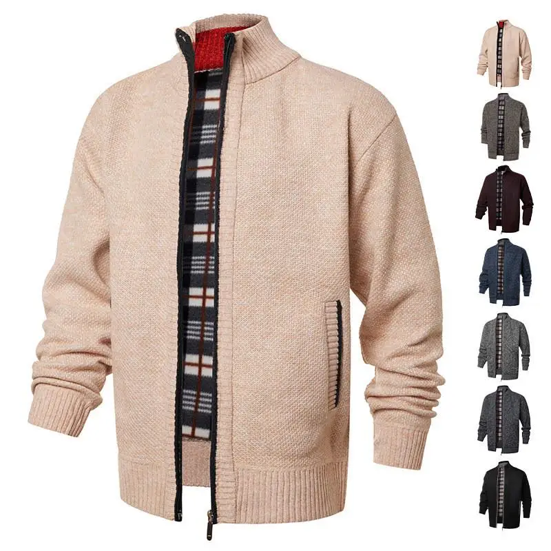

Trendy Men's Knitted Sweater Thi Fce Slim Fit Stand Collar Casual Cardigan Elastic Fiber Blend Youth Spring Faion