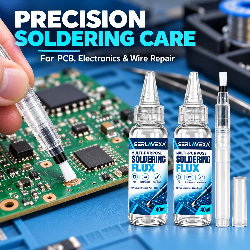 2x40ml Multi-Purpose Soldering Flux  with Precision Brush Applicator for PCB Circuit Board Electronics and Wire Repair SERLAVEXA