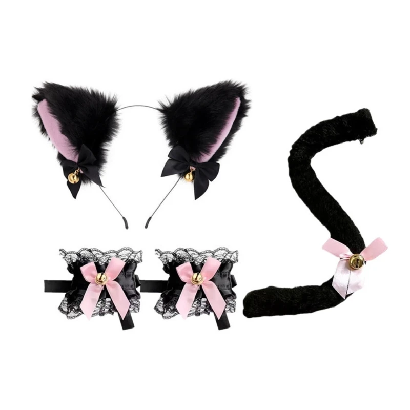 652f Forma oreja gato/gargantilla/manguitos encaje/cola cosplay Choker Tostar Fiesta cumpleaños Halloween