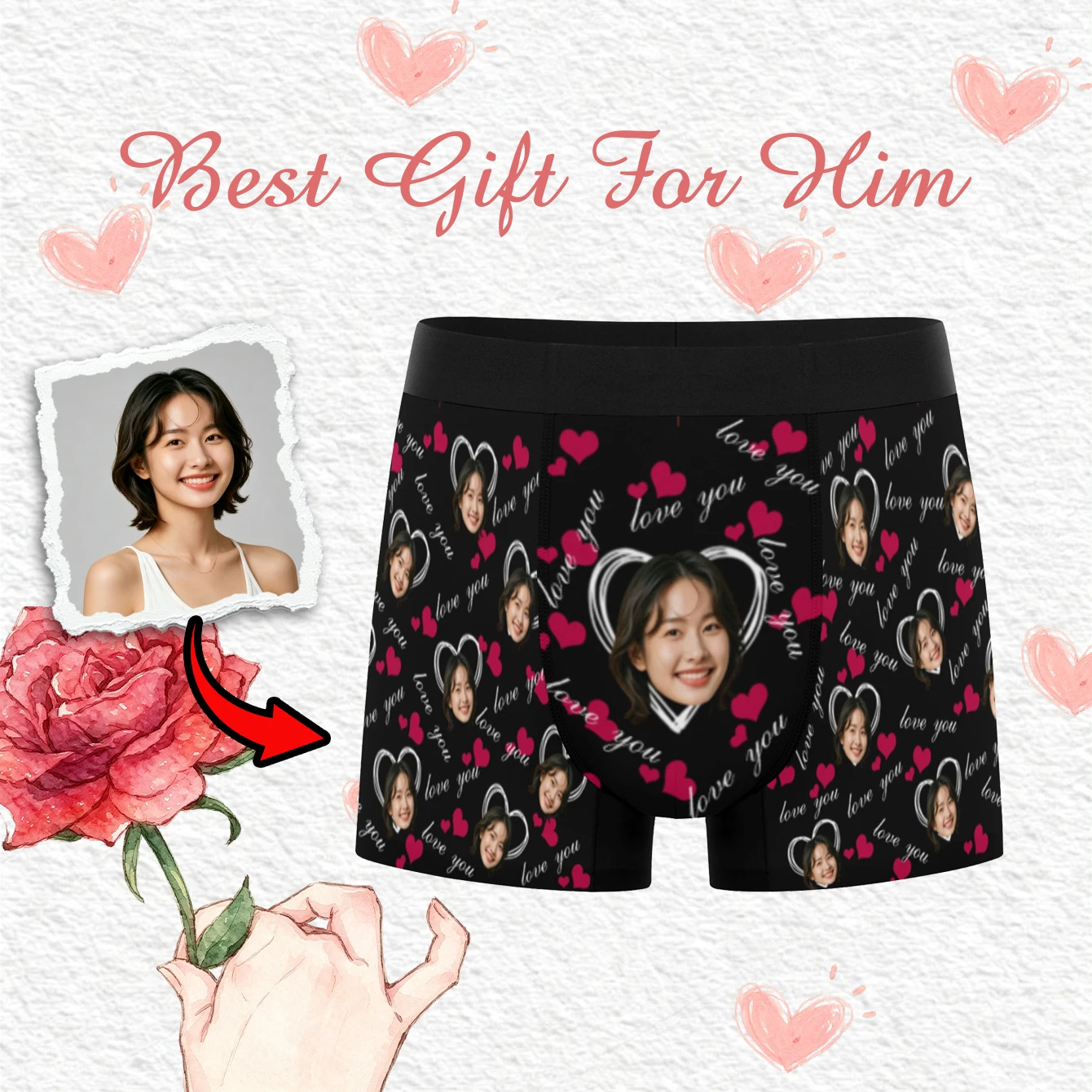 Custom Valentine Day Boxers For Men Personalized Men Underwear Custom Boxer Briefs Funny Face Gift For Boyfriend Husband