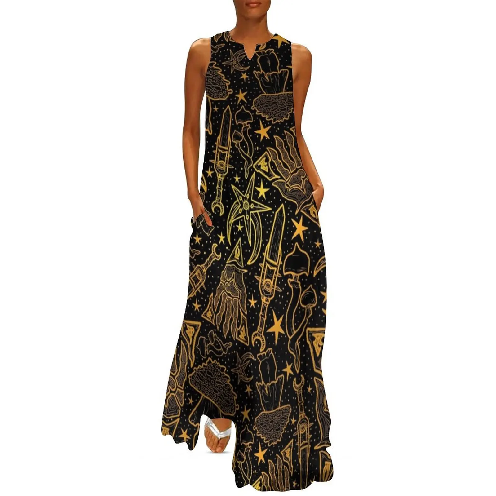 

Nerevar's Incarnate Morrowind Gold Pattern GOTY Edition Inspired Scrolls Elder Online Fantasy RPG Dunmer Long Dress