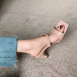 Summer Women Fashion Chunky Heels Ladies Slippers Open Toe Solid Color Comfortable Casual Slippers Fashion Women Slippers