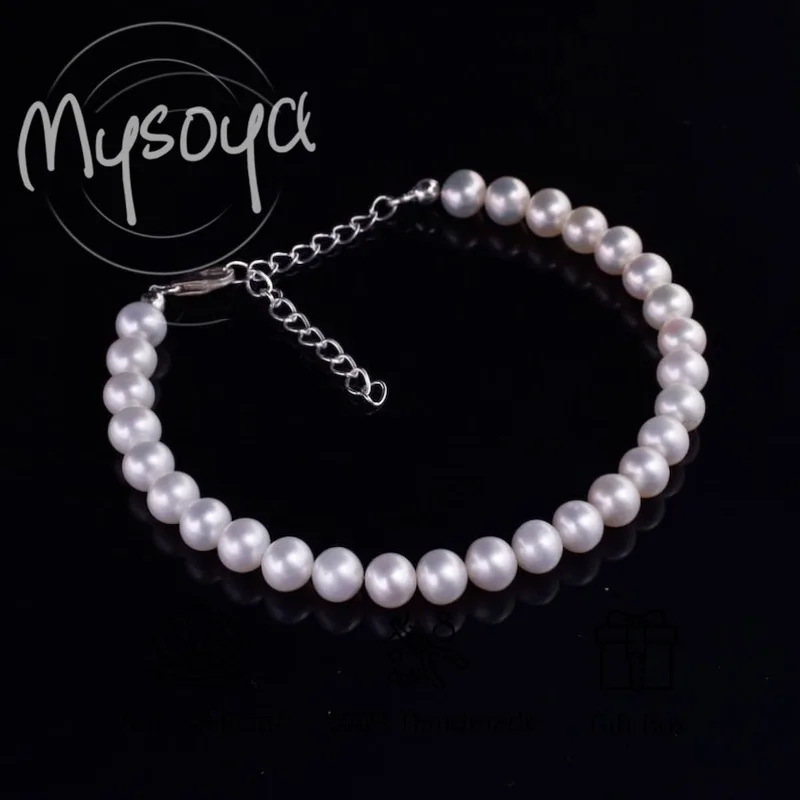 

MYSOYA браслет из белого пресноводного жемчуга 6-7 мм с подарочной коробкой для нее/его дня рождения/свадьбы/Рождества/Нового года/подарок на день Святого Валентина