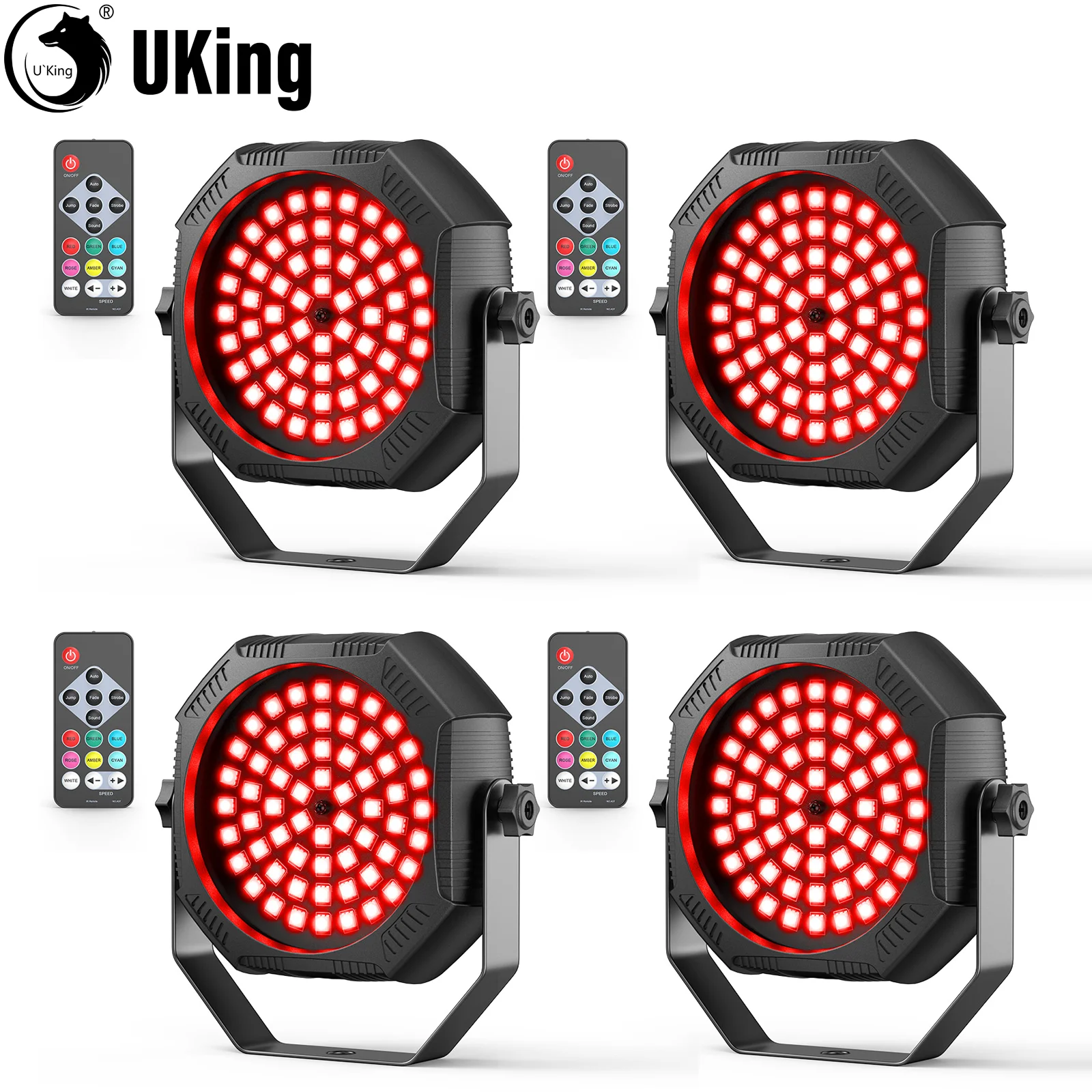 

U'King 4Pcs Mini RGBW 60LED Par Light Built In Battery Rechargeable Stage Strobe Lights With Remote Control For Music Bar Party