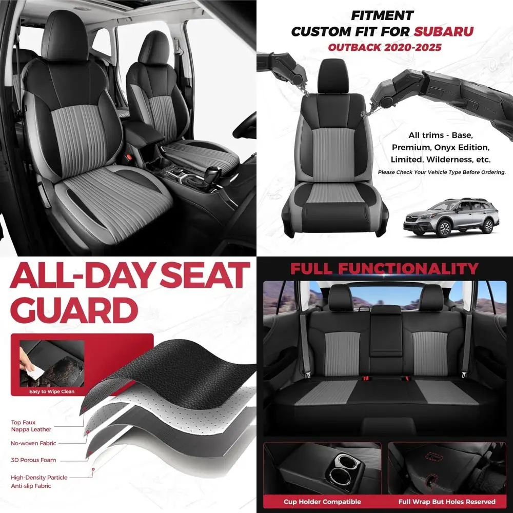 

Чехлы на сиденья FREESOO Custom for Outback 2020 2021 2022 2023 2024 - Чехлы на автомобильные сиденья из искусственной кожи для Outback Wilderness 2020-2025,