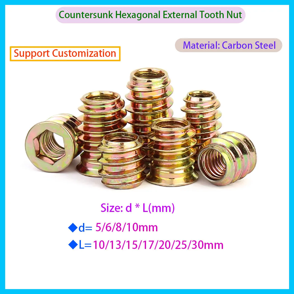 

Carbon Steel Hexagonal Drive Head Thread Embedded Insert Nut Inner Diameter 5/6/8/10mm
