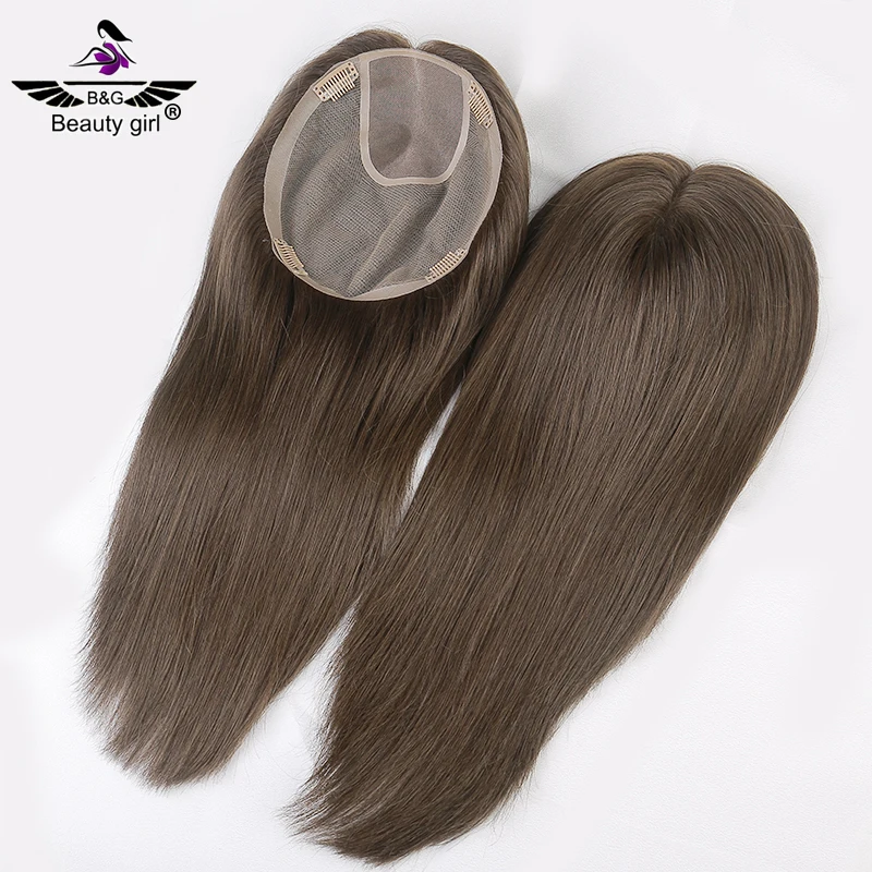 

Stunning Short Big Volume Woman Human Hair Topper For Alopecia Dark Brown Soft Luxury Mono Filament Toppers