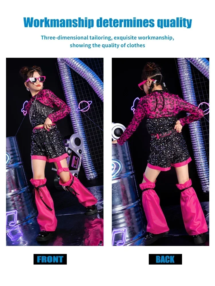 

K-PoP Одежда для девочек, крутой костюм для джазовых танцев, модный индивидуальный детский костюм с блестками для подиума, комплект одежды для девочек, осень-зима