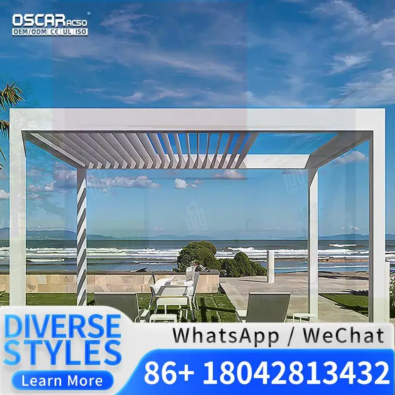 3x3m 3x4m Waterproof Outdoor Manual Louvered Aluminum  with Bioclimatic Roof for Garden Building Louver Gazebo in Backyards Pati