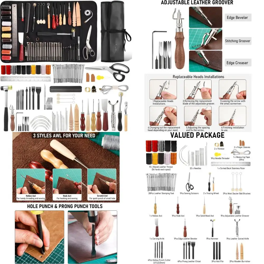 

Leatherworking Craft Kit with 85 Pieces for Adults - Beginner Leather Making Tools with Custom Storage Bag