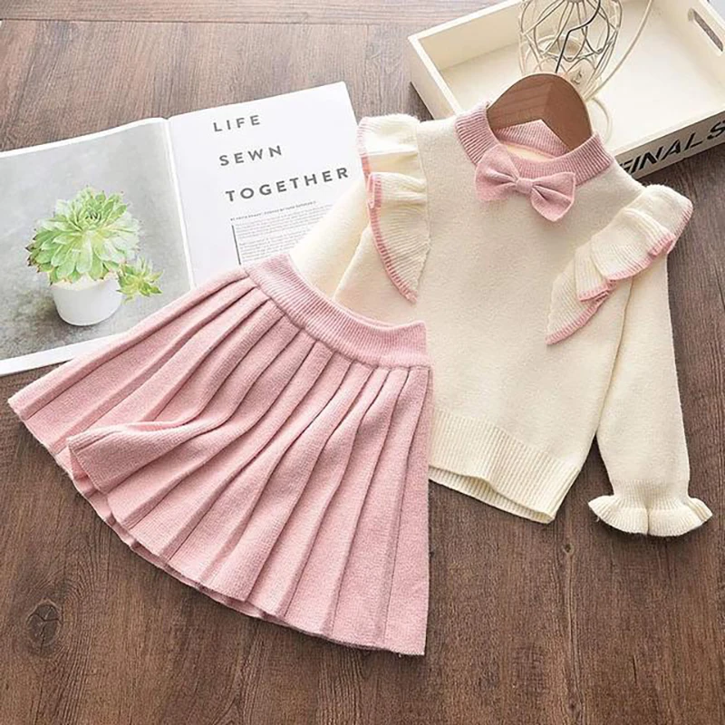 Bear Leader Casual Girls Dress Knitting Kids Suit Winter maniche lunghe Princess Top e gonna 2 pezzi abiti maglione abbigliamento per bambini