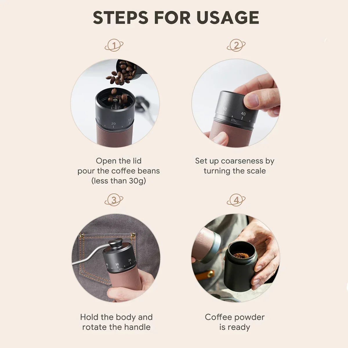 Manual Coffee Grinder Stainless Steel Professional Adjustable Hand 7 Core Burr Beans Grinder with non-slip pad/STAINLESS STEEL