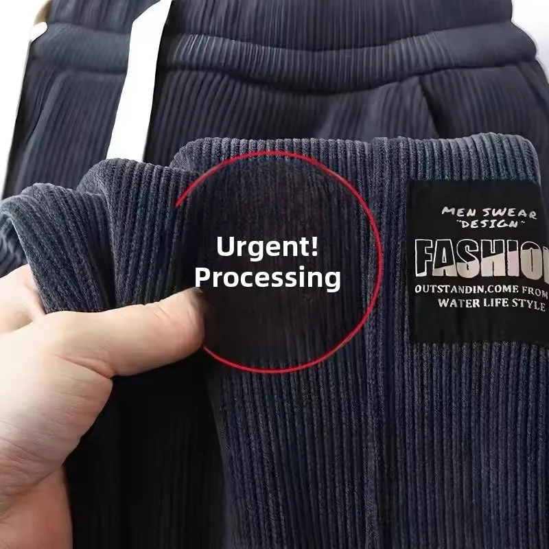 

Corduroy Men's Large Size Fce Lined Casual Pants Loose Fit Autumn Winter Sle mid Waist Dad High Waist Men's Trousers