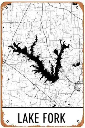 ASIOADWNA Tin Sign Vintage Lake Fork Texas, Lake Fork Tx, Texas Map, Texas Decor, Fork Lake Art, Fork Texas, Texas Fishing – Pos