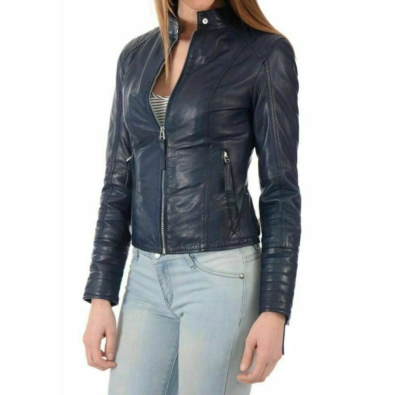 Women's Urban Slim Fit Genuine Sheepskin Pure Leather Jacket Nightclub Wear Coat