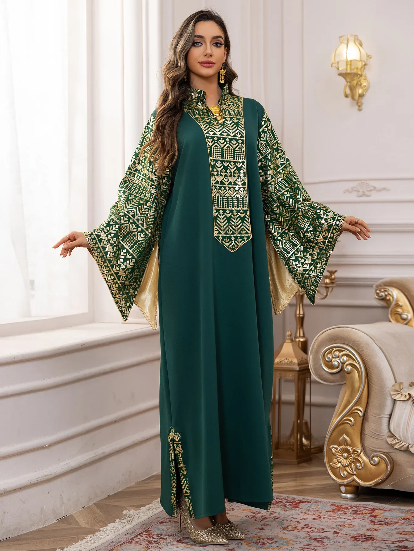 فستان نسائي فساتين عباية للحفلات مطرزة بالترتر رمضان عيد مسلم عربي رداء طويل المغرب دبي قفطان فيستدوس جلابية 2025 #2