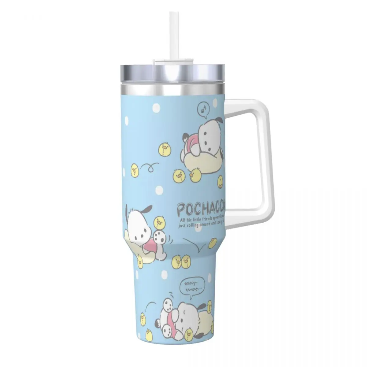 Pochacco Stainless Steel Tumbler Sanrio Travel Coffee Mug With Straws and Lid Large Mugs Cup Cold and Hot Water Bottle