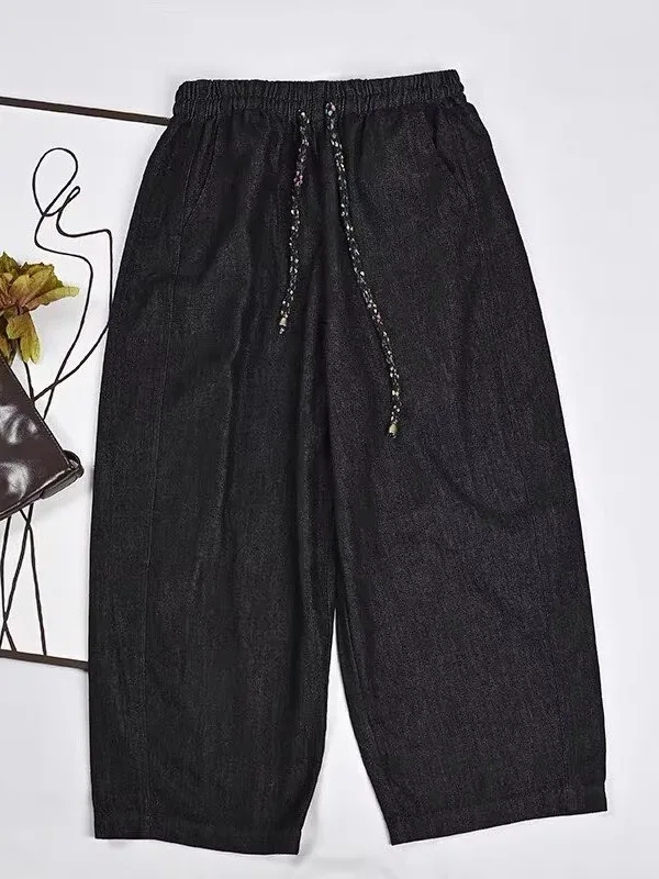 

plus Size Women's Casual High Waist Wide Leg Jeans Vintage Design Autumn Winter Loose Fit Tummy Covering Comfortable Long Pants