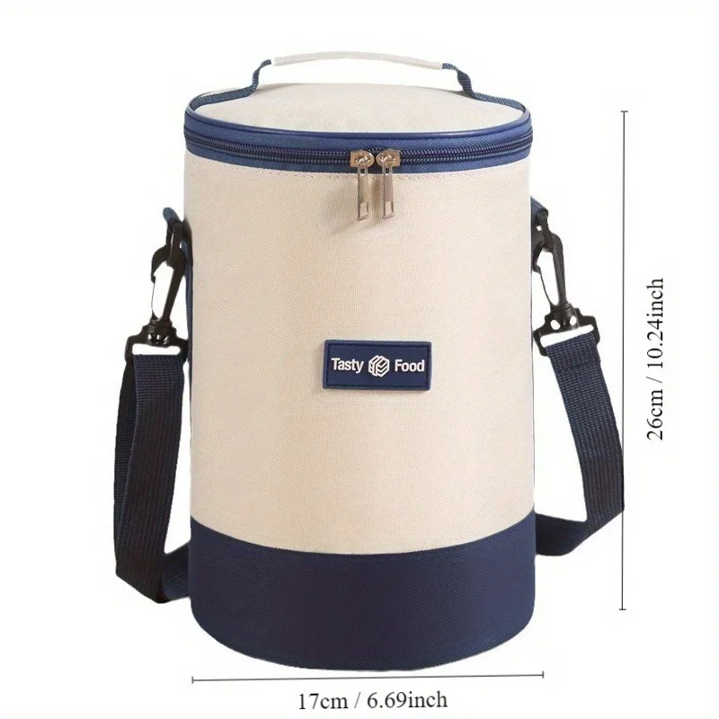 1pcs Lunch Bag, Large Capacity Bento Bag, Circular Insulated Handbag, Suitable For Office Workers And Students Lunch Box Bags