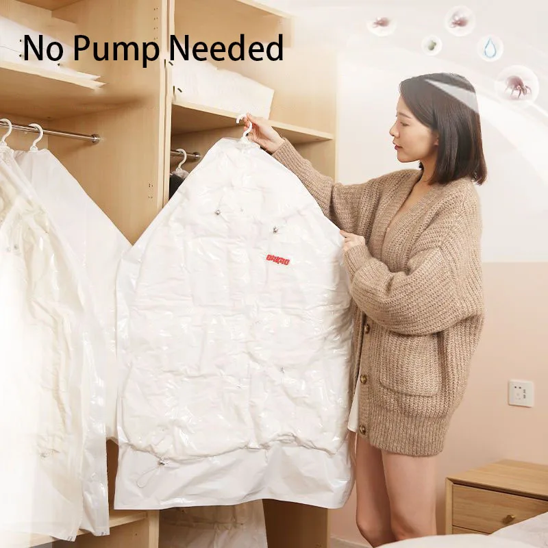 

No Pump Needed Closet Hanging Organizer Vacuum Bag for Clothes Storage Bag Hanger Space Saving Wardrobe Compressed Bag