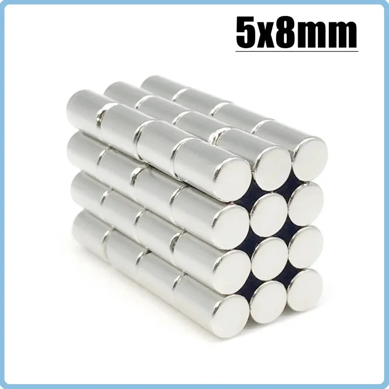 10~1000pcs 5x8mm Neodymium round Disc Magnets Strong Minor Diameter 5mm X 8mm Small Searchable Iron Core Magnets
