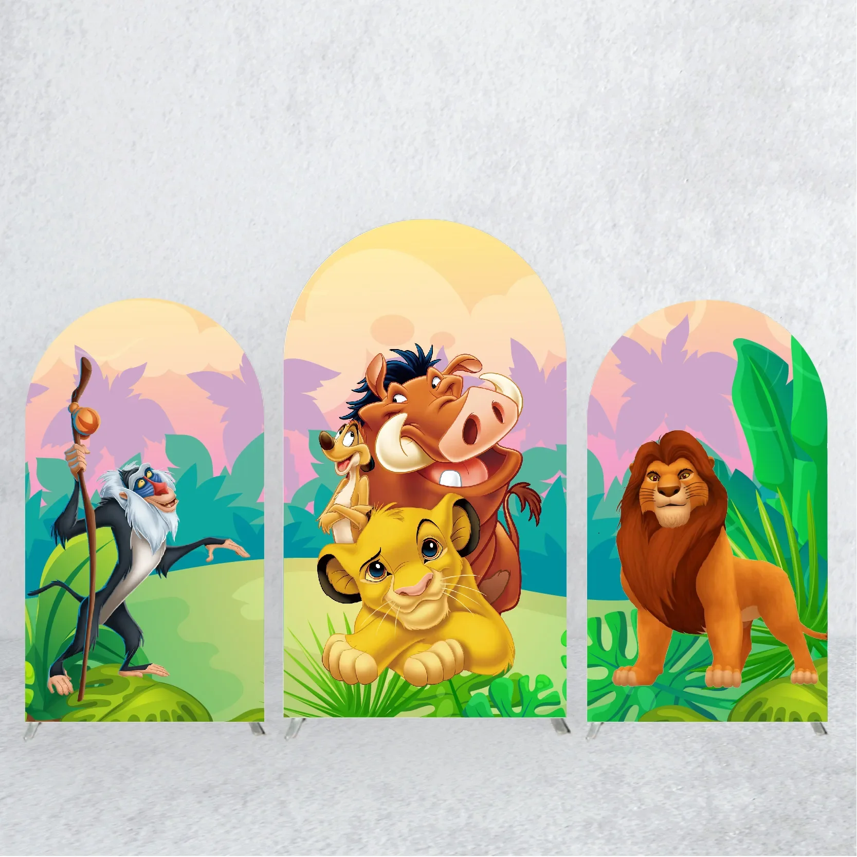 

Simba The Lion King Arch Backdrop Banner Elastic Cloth Cover for Baby Shower / Kids' Birthday Party Background Balloon Decor