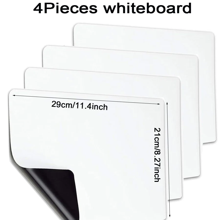 4 pieces Fridge Calendar Magnetic Dry Erase Whiteboard Stickers For Refrigerator  Easy to Use, A4 Message magnetBoard , 11*8inch