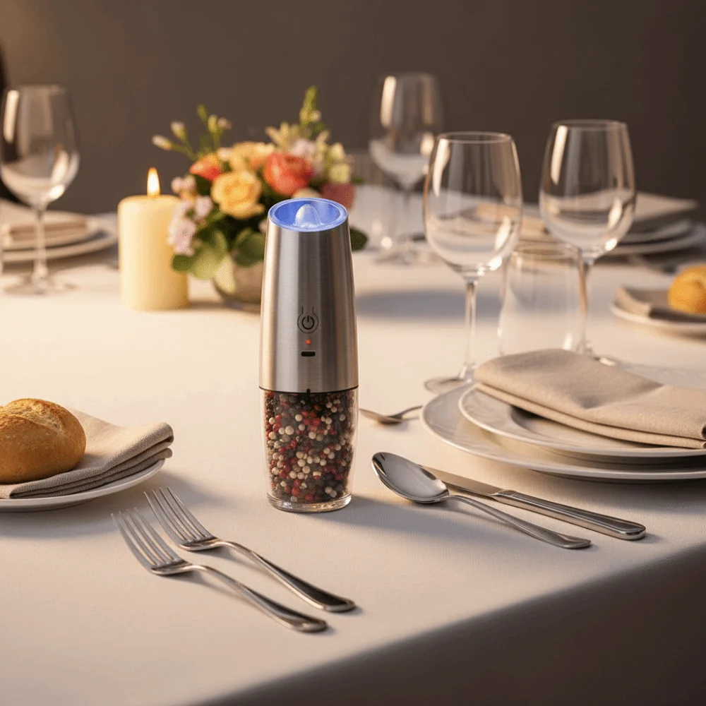 

Adjustable Coarseness Electric Salt and Pepper Grinder Rechargeable Ceramic Grinding Core Automatic Pepper Mill with LED Lights