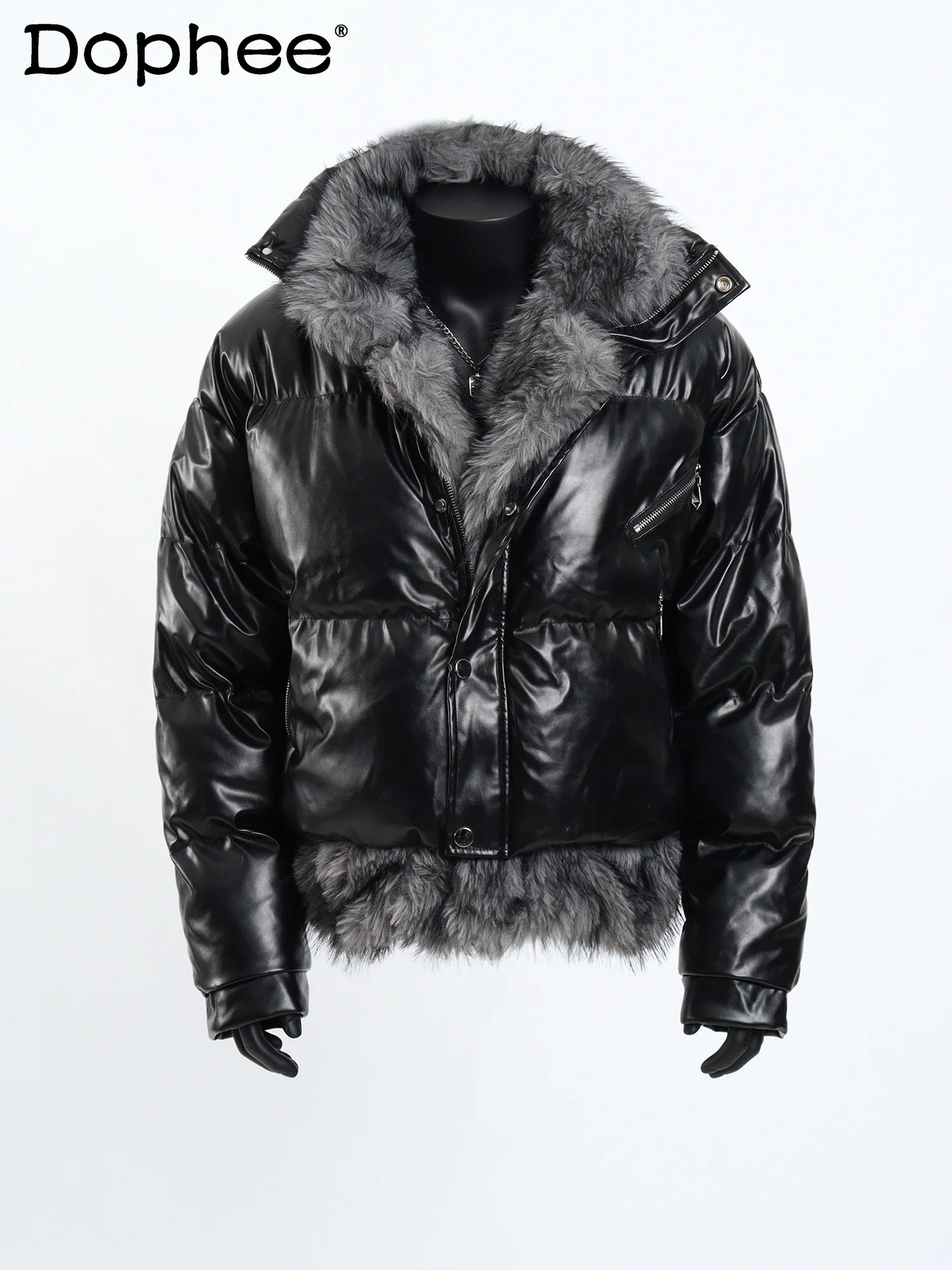 

2025 Autumn Winter New Fake Two-Piece Faux Fur Coat Stylish Men's High-End Thickened Patchwork Stand Collar Warm Cotton Jacket