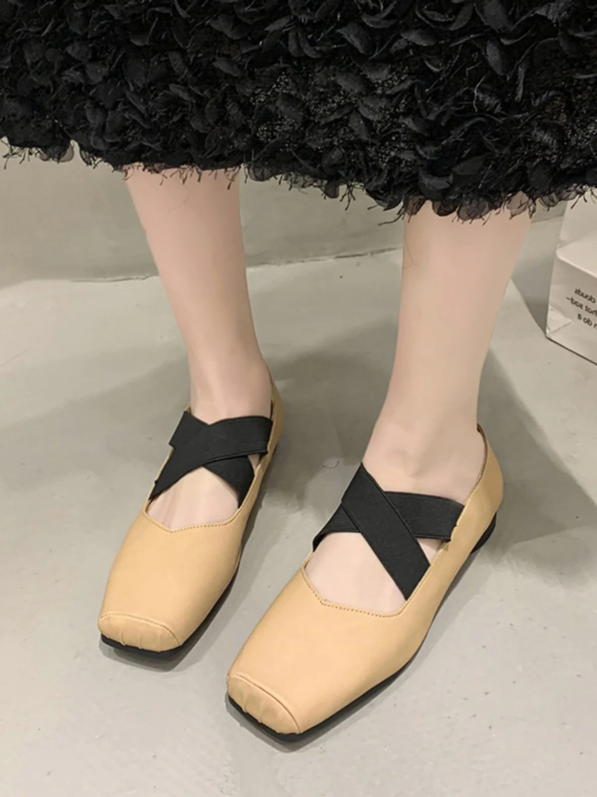 Casual Woman Shoe Modis Ballet Flats Square Toe All-Match Low Heels Clogs Platform Autumn Elegant Female Footwear Shallow Mouth