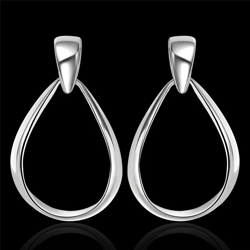 925 Sterling Silver Charm Fine 36MM Oval Water Drop Earrings For Women Fashion Wedding Gift Jewelry Wholesale