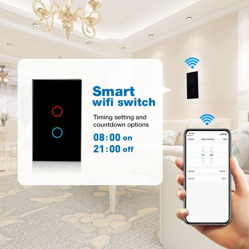 EWelink App WiFi Smart Switch Bluetooth RF, Alexa, Google Voice Control Neutral Wire, No Neutral Wire Install Touch Light Switch