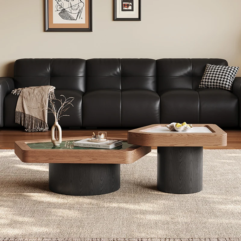 &c Mid Century Modern Coffee Table Living Room Home Small Space Luxury Premium Walnut Color Irregular Side Table Set