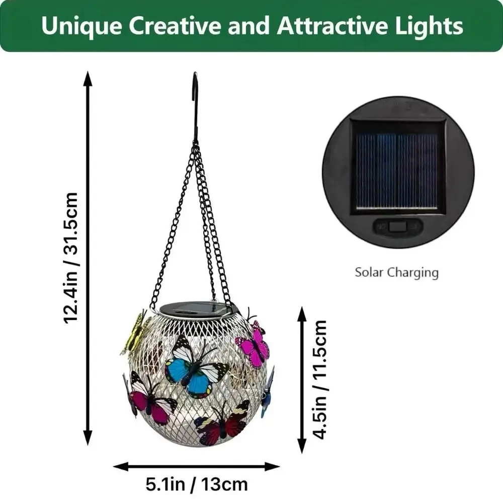 Waterproof Solar Butterfly Hanging Light Retro with Hook Wireless Outdoor Lights Multifunctional Rechargeable