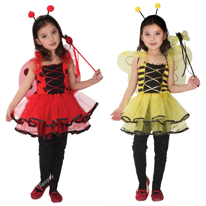 Honey Bee Fairy Elf Costumes Cosplay for Girls Kids Child Fantasia Dress