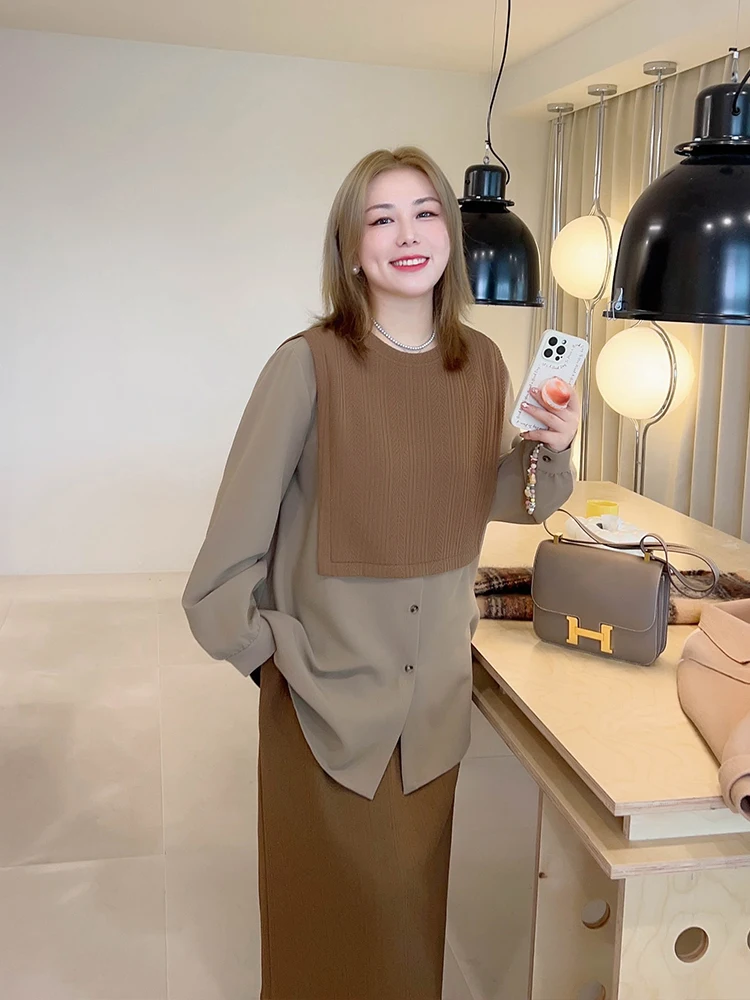 

plus Size Original Personality Patchwork Shirt High Waist A-Line Skirt Fat MM Set Fashionable Workwear Spring Summer