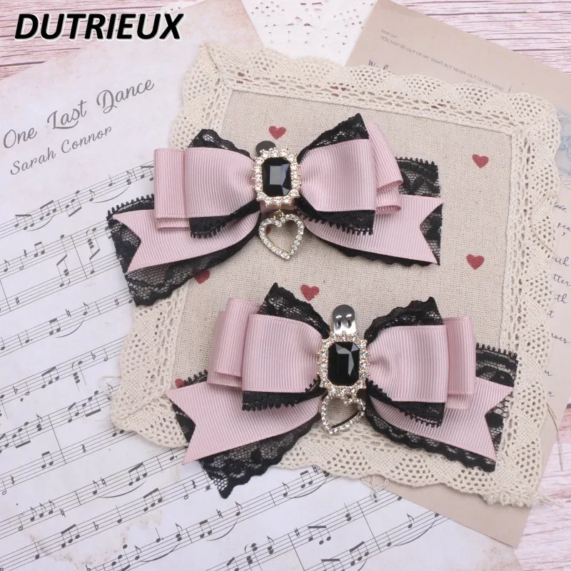 Lolita Style Sweet Cute Mine Series Ornament Bow Lace Rhinestone Shoe Clip Shoe Buckle Shoes Decoration Accessories for Women