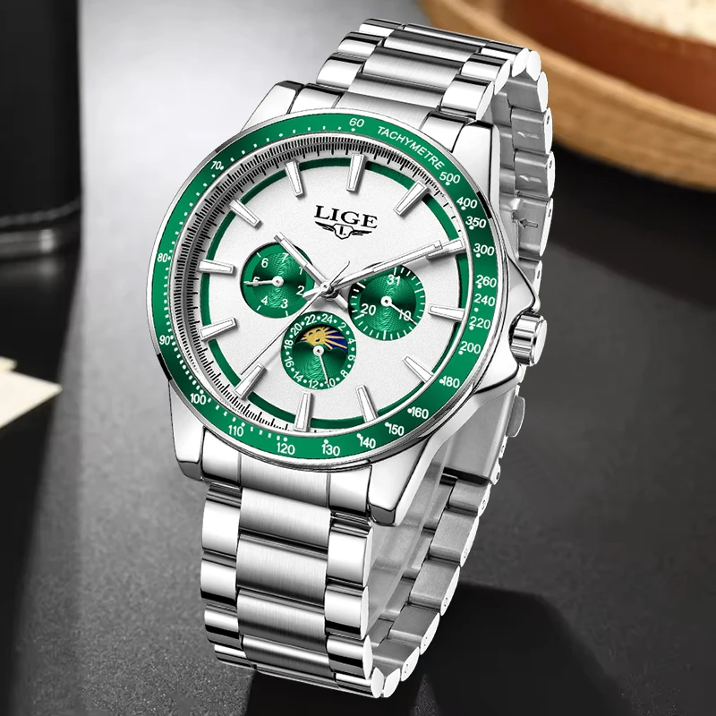 LIGE 2025 New Mechanical Pendulum Hammer Design Watch Men Fashion Stainless Steel Waterproof Luminous Men's Quartz Wristwatches