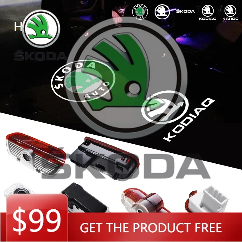 

Для Skoda: 2 шт. автомобильных светодиодных проекторов с логотипом, лампы-проекторы для дверей, приветственные световые тени для Skoda Superb, Octavia, Fabia, Rapid.