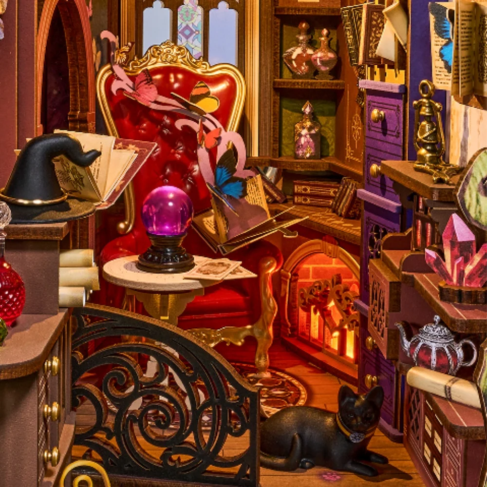 Robotime Rolife Kit angolo libro Magic Fantasy Corner Booknook fai da te con luci Kit casa in miniatura Puzzle in legno 3D Scaffale regalo