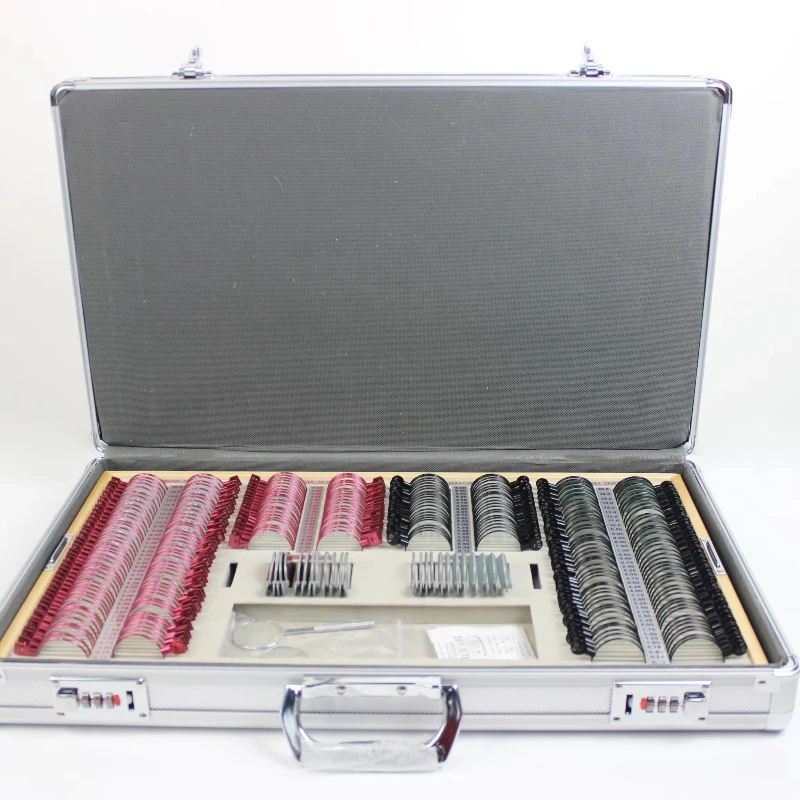 Optical test lens group for ophthalmic equipment with colored metal frame