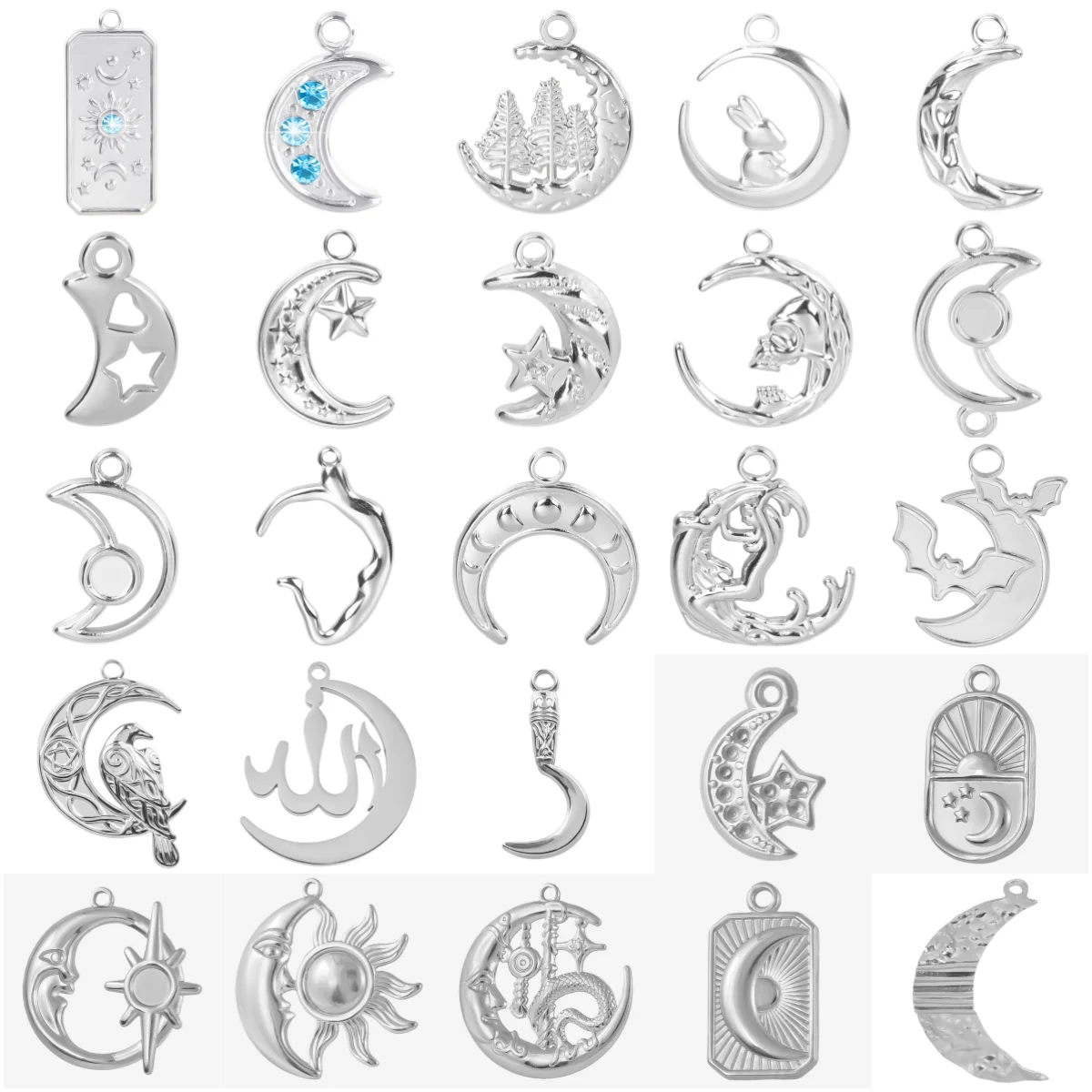 7pcs High Quality Fold Texture Stainless Steel Charm Pendant Concave-Convex Originality Moon Pendant Jewelry Making Finding