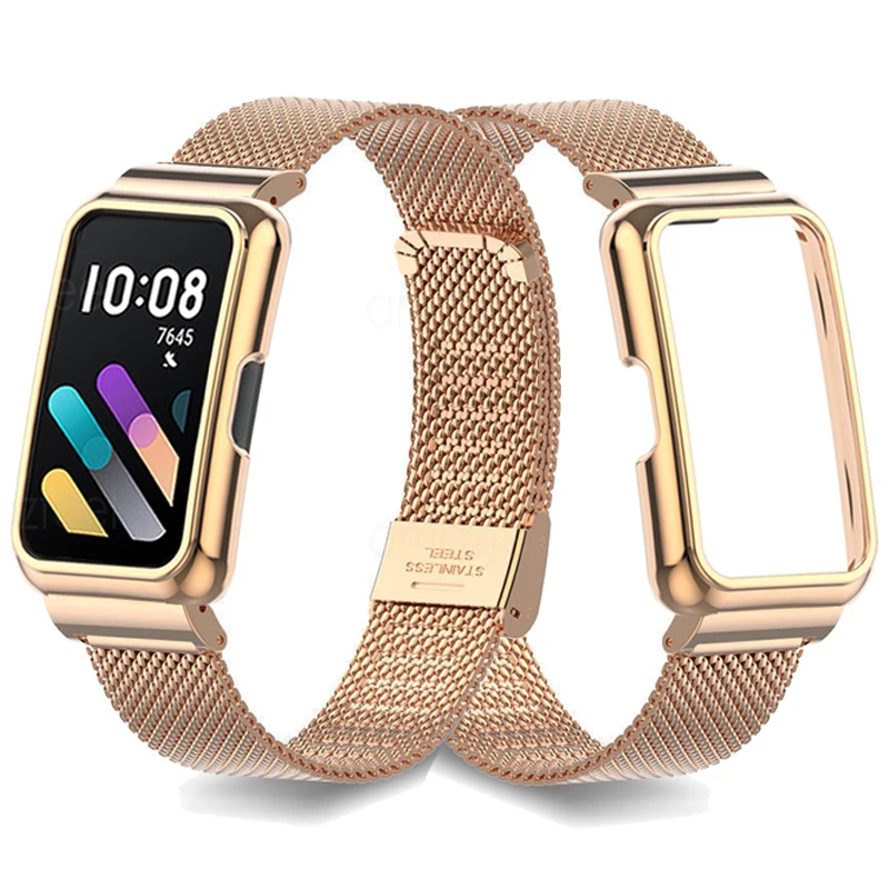 Watchband For Honor Band 7 6 Case Protector Stainless Steel Strap For Huawei Band 7 6 Pro Bracelet Protective Cover Shell Frames