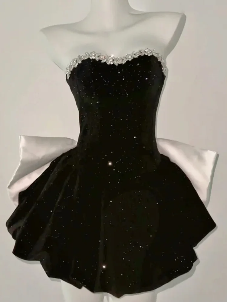 

Heavy Embroidery Velvet Birthday Party Dress with Sash Bowknot And Puffy Skirt for Women Fashionable mid Waist Short Gown