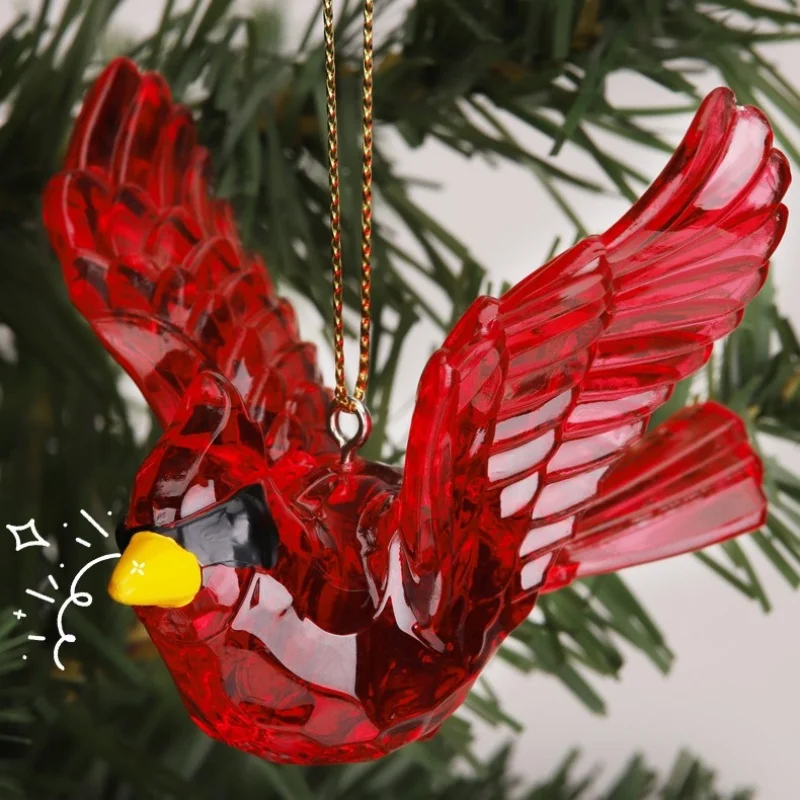 

2Pcs Christmas Red Bird Model Ornaments Christmas Tree Durable Acrylic Hanging Pendant for Wedding Holiday Home Party