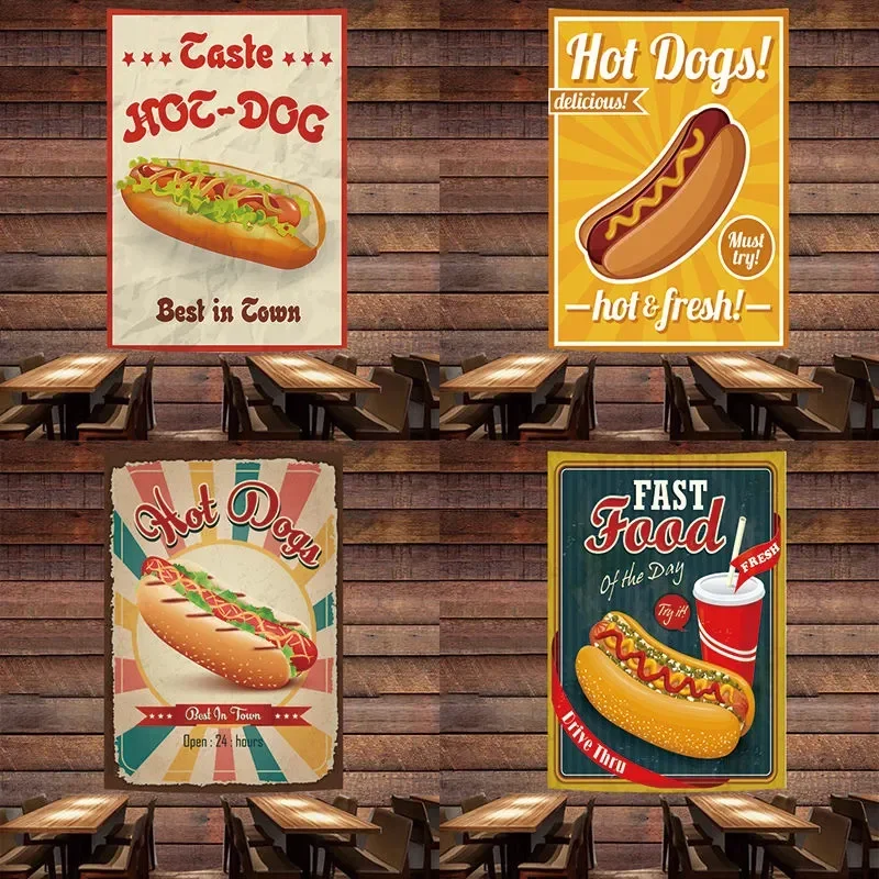 

Hot Dog Fast Food Art Poster Wall Hanging Flag Canvas Painting Tapestry Wall Art Banner Restaurant kitchen Home Decor Sticker