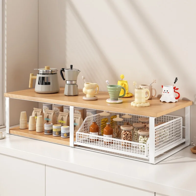 Kitchen Desktop Organizer Rack Tea Bag Cup Holder Kitchen Table Display Stand Metal Material Microwave Shelf Storage Rack view 6