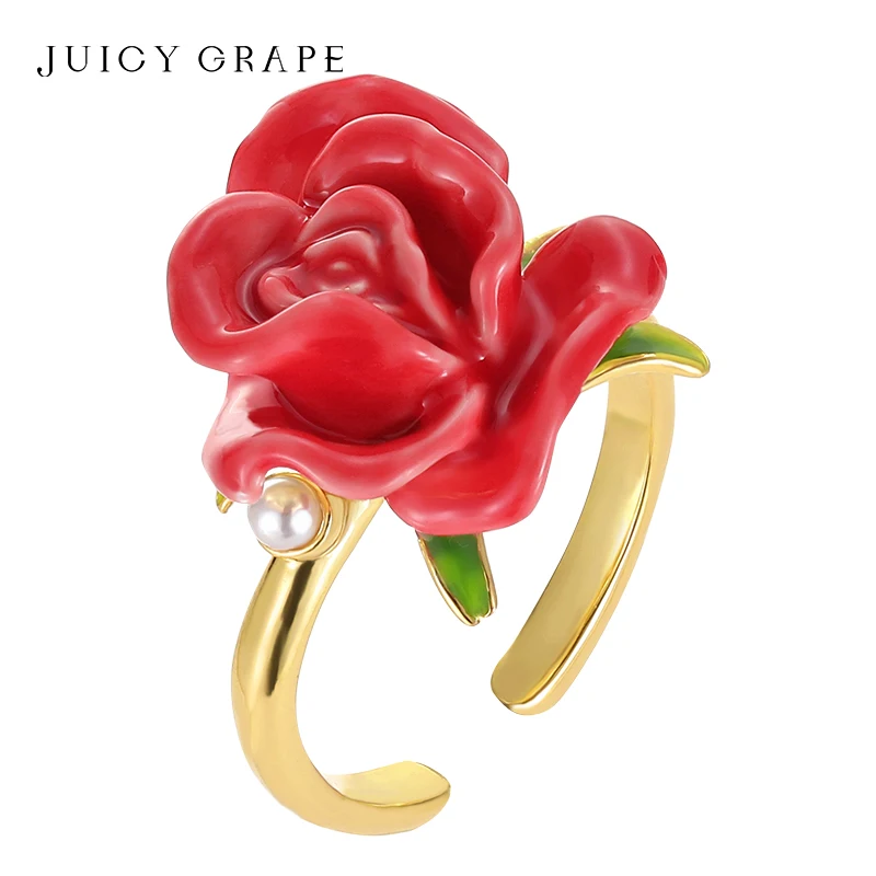 

Juicy Rose Flower Ring for Women Adjustable Enamel Ring 18K Gold Plated 2024 New Rose Flower Ring Wedding Party Fine Jewelry