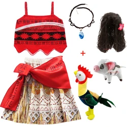 Fancy Gril Moana Dress Kids Cosplay Girls Princess Vaiana Dress Children Birthday Party Costume with Necklace Pet Pig Chick Sets